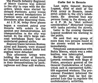 El 24 de Septiembre de 1955 Era un 24 de septiembre de 1955, mientras los medios locales ocultaban información, The New York Times publicaba esta nota en la que se detallan los hechos protagonizados por la Resistencia Peronista en la ciudad de Rosario con un saldo de 15 muertos y más de 50 heridos.